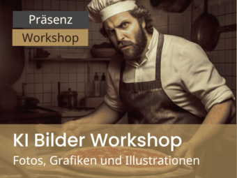 Teilnehmerinnen in einem KI-Bildgestaltungs-Workshop für Unternehmen, die Bilder mit Midjourney KI an Laptops erstellen.